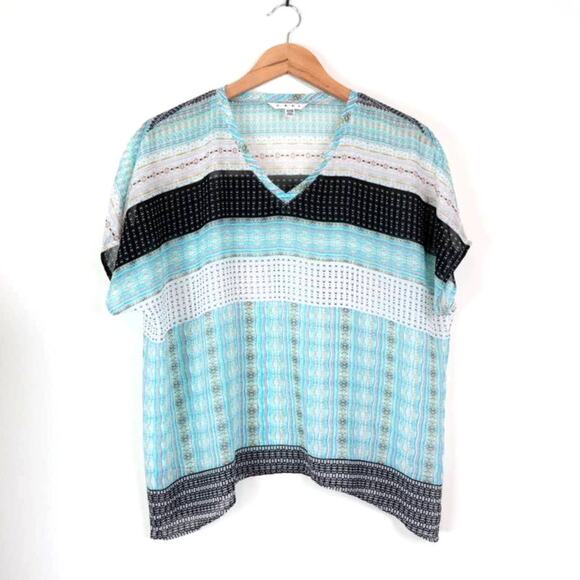 CAbi Tops - Cabi Size XXS Oversize Sheer Blouse 328 Short Sleeve Stripe Aqua Blue